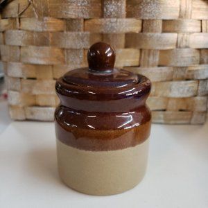 Armbee Taiwan Mini Stoneware Relish Condiment Jar w/ Lid 3  1/4" tall EUC